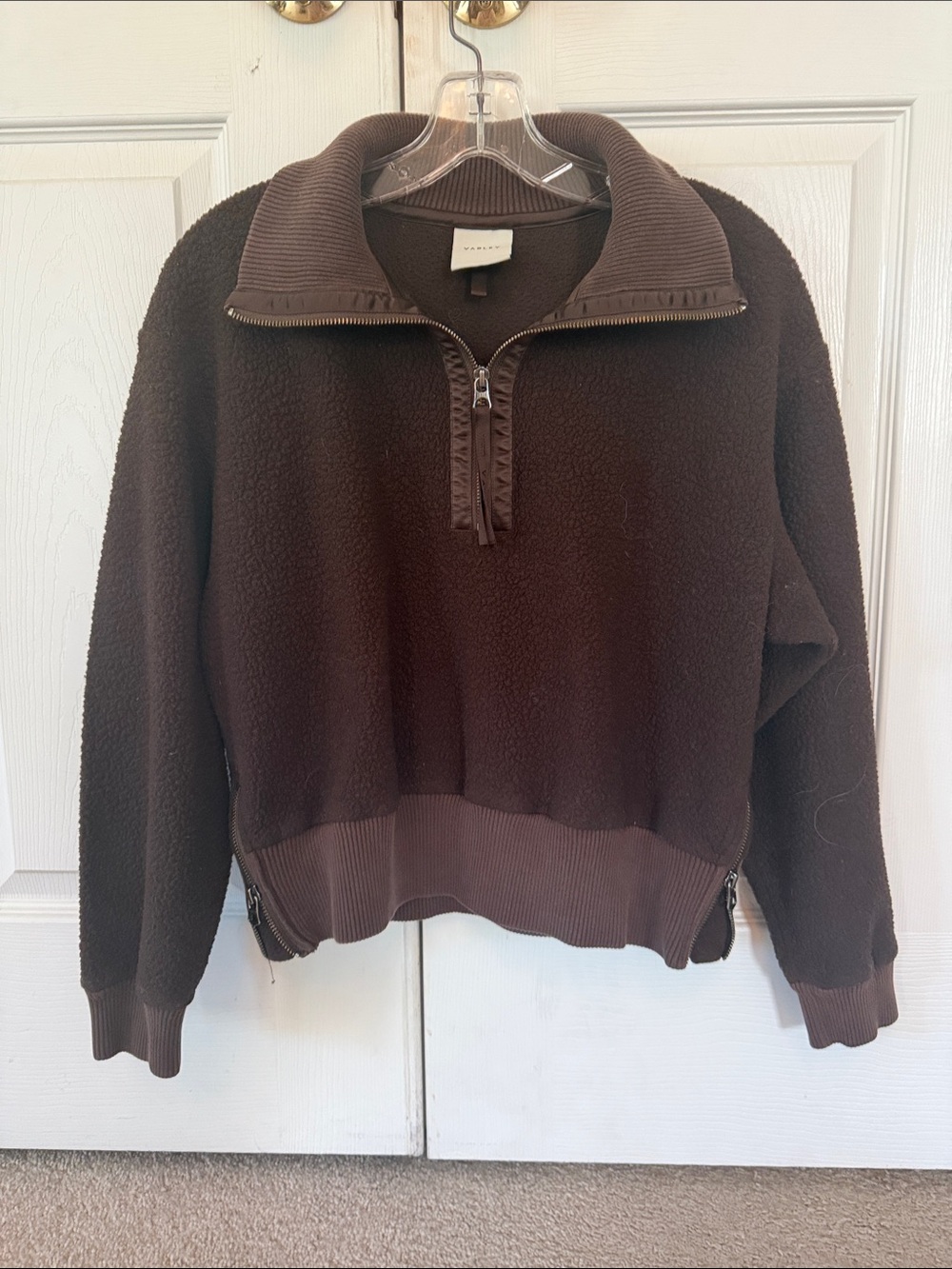 Varley Brown Zip-Up Sherpa Pullover